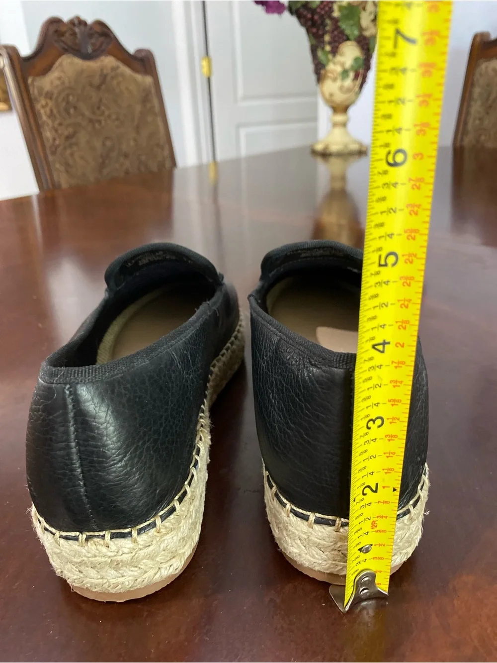 Steve Madden Black Leather Espadrille Loafers with Jute Trim